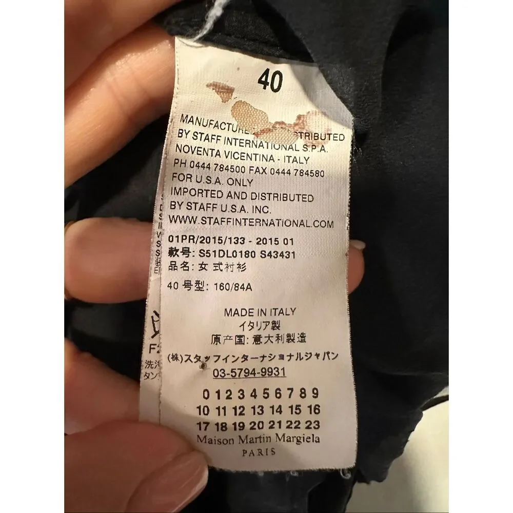 MM6 Maison Margiela Black Silk Sleeveless Button Front Blouse Top Size 40 US 4/6